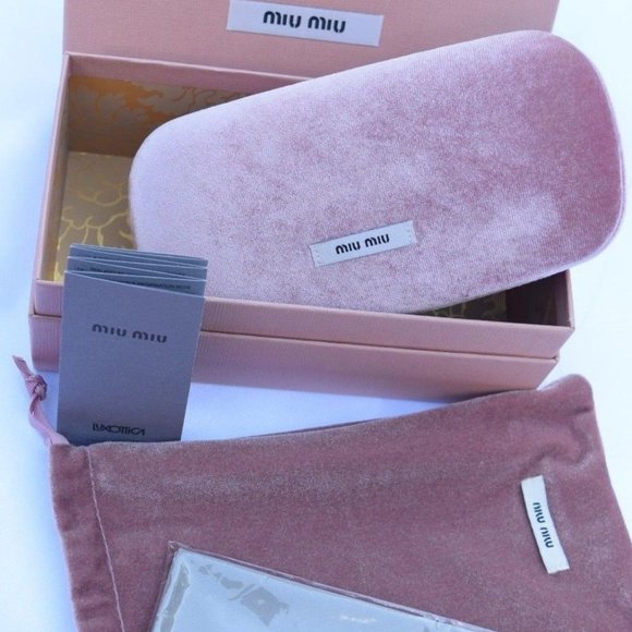Miu Miu Sunglasses Case, Pink Velvet Clamshell,Boxed, Gray Cloth, Drawstring Bag - Picture 4 of 12